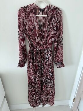 Women's Long Sleeve Mauve Animal Print Wrap Dress